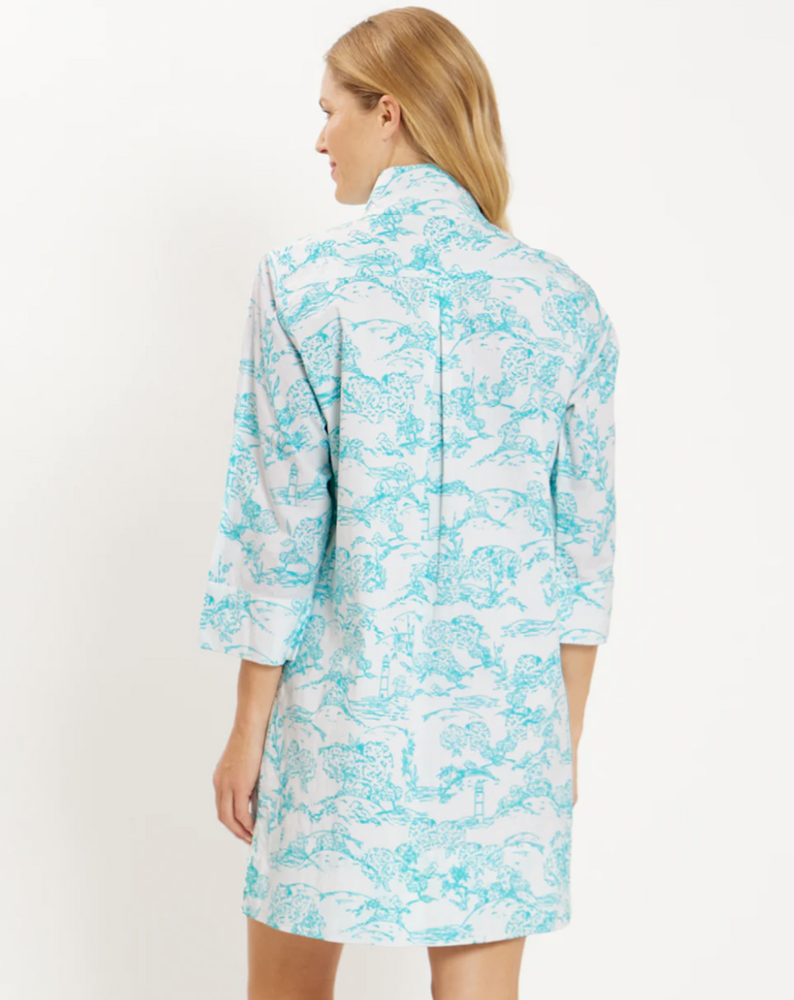 HELEN STRETCH POPLIN NANTUCKET TOILE WHITE/AQUA