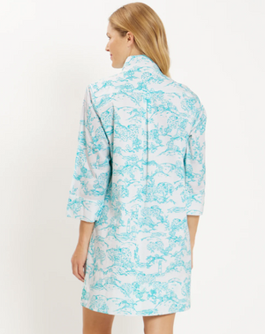 HELEN STRETCH POPLIN NANTUCKET TOILE WHITE/AQUA