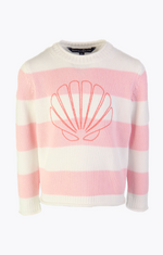 GIRLS BEACH CREW NECK PINK/WHITE SHELL STRIPE