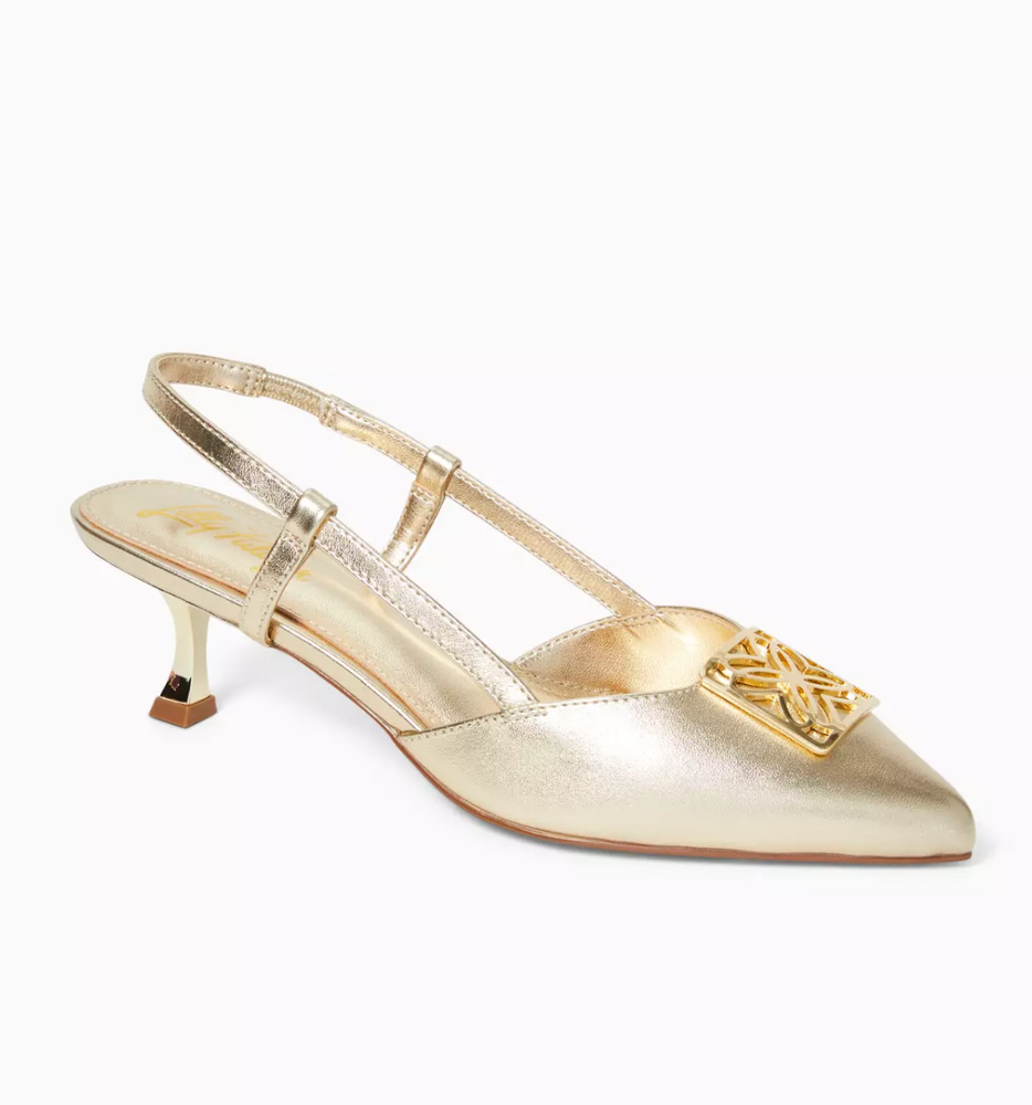 SCHUYLER KITTEN HEEL SLINGBACK GOLD METALLIC