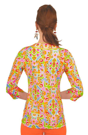 SPLIT NECK TOP WATTEAU PINK/LIME