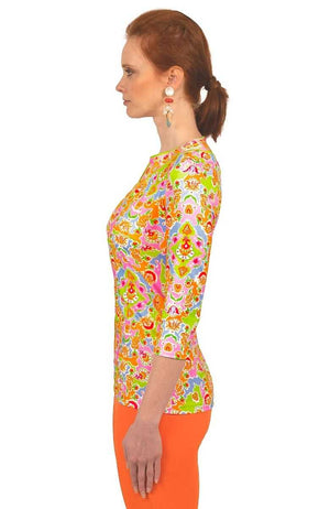 SPLIT NECK TOP WATTEAU PINK/LIME
