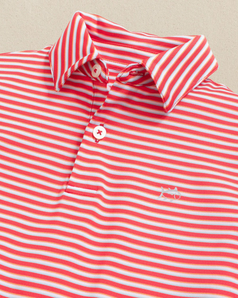 BOYS DRIVER PERFORMANCE POLO POPPY RED CARAVEL STRIPE
