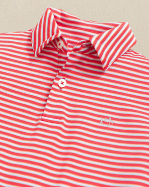 BOYS DRIVER PERFORMANCE POLO POPPY RED CARAVEL STRIPE