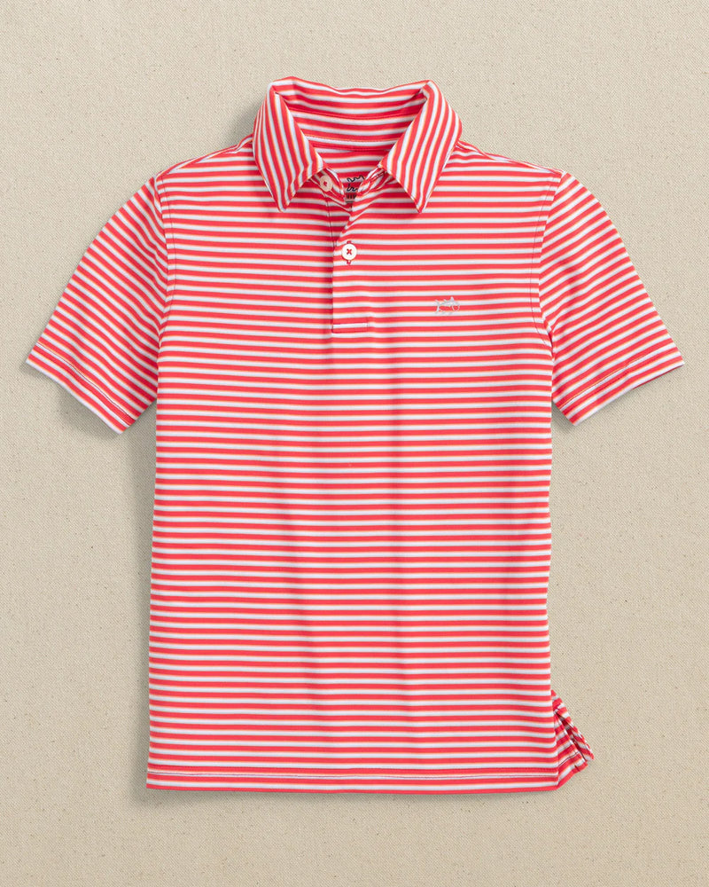 BOYS DRIVER PERFORMANCE POLO POPPY RED CARAVEL STRIPE