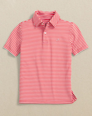 BOYS DRIVER PERFORMANCE POLO POPPY RED CARAVEL STRIPE