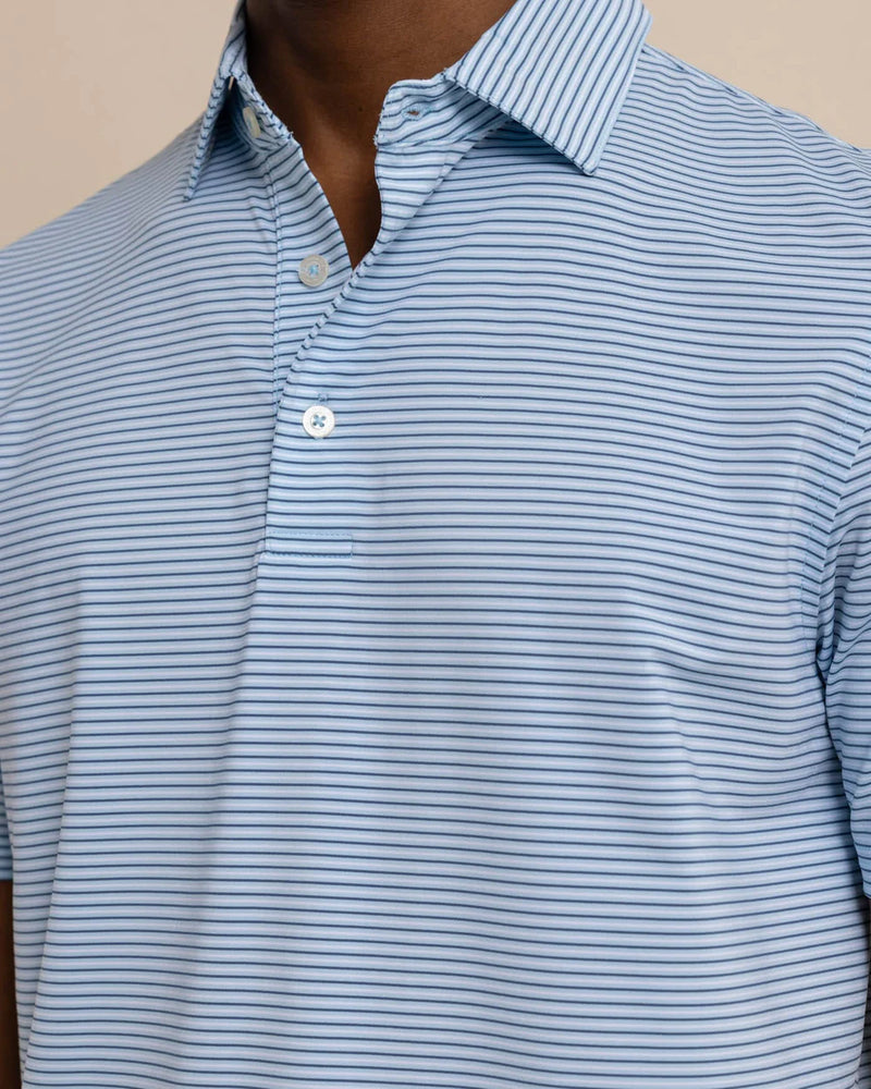 BAYTOP STRIPE PERFORMANCE POLO CLEARWATER BLUE