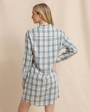 CAM TWILL PLAID DRESS SAND WHITE