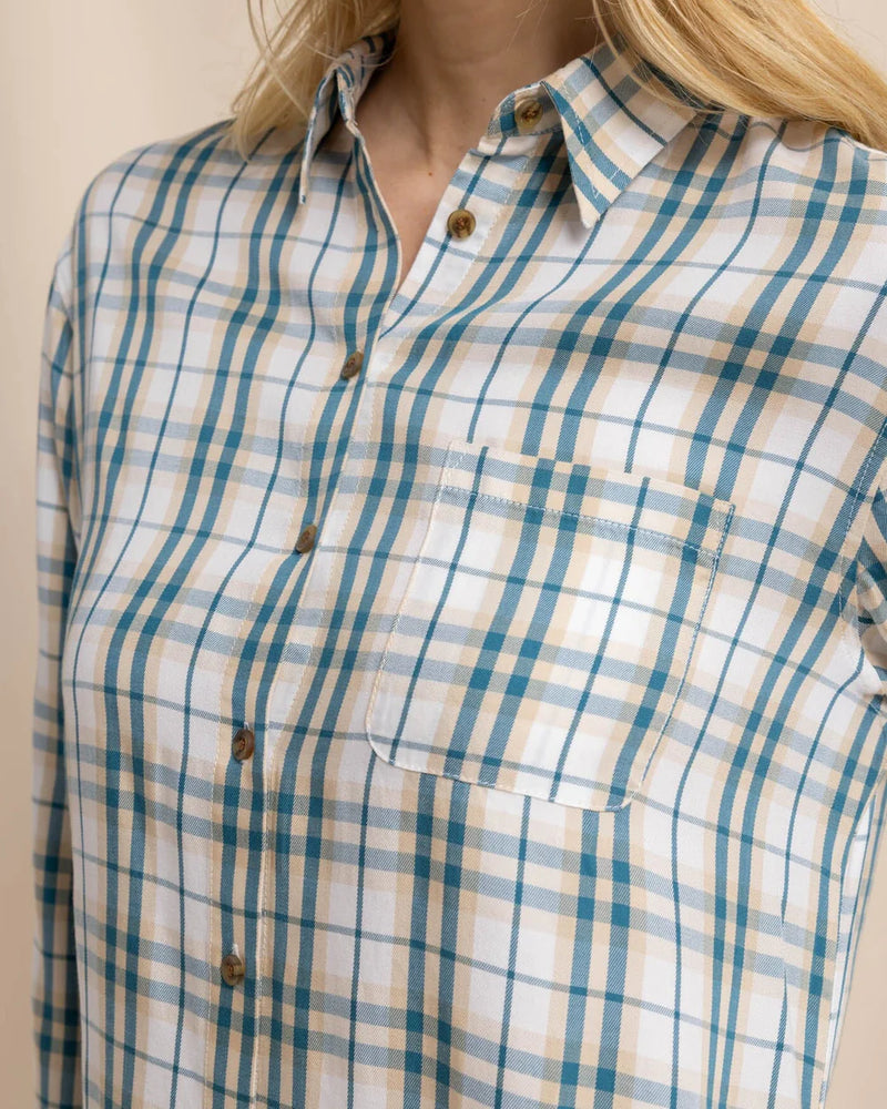 CAM TWILL PLAID DRESS SAND WHITE