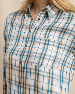 CAM TWILL PLAID DRESS SAND WHITE