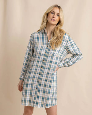 CAM TWILL PLAID DRESS SAND WHITE