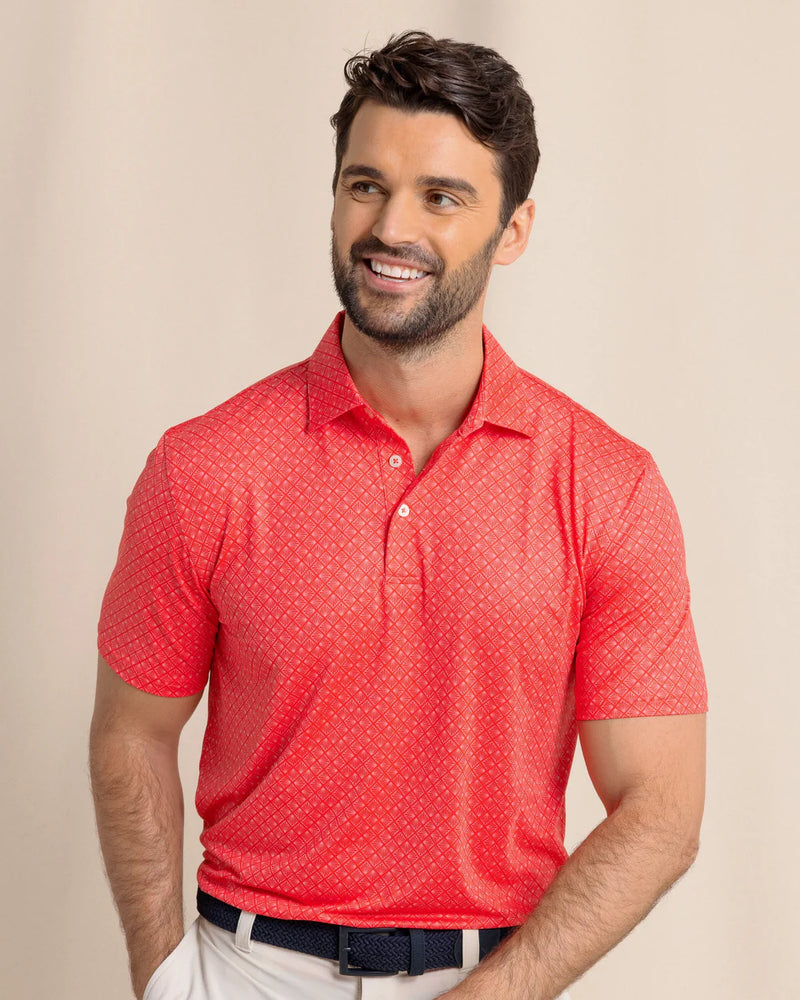 MENS SHORT SLEEVE DRIVER POLO POPPY RED SNAZZY SCALES