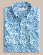 FLORAL CORAL SPORT SHIRT CHILLED BLUE