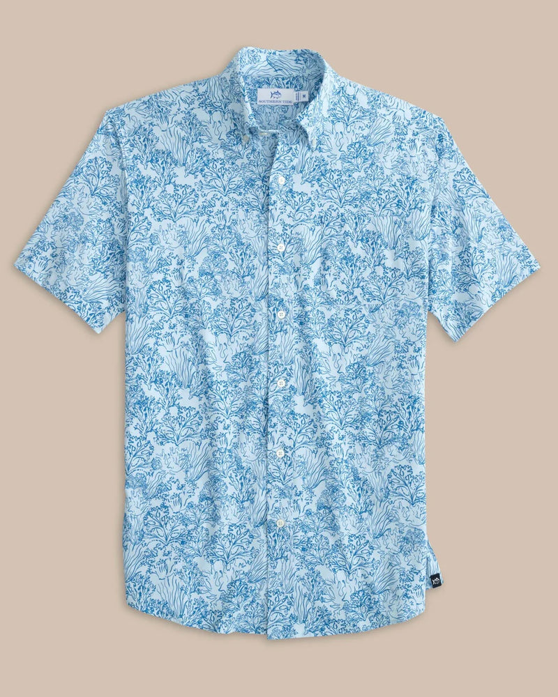 FLORAL CORAL SPORT SHIRT CHILLED BLUE