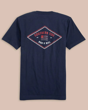 YOUTH SHORT SLEEVE ROD AND REEL FLAG TEE TRUE NAVY