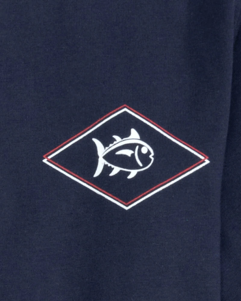 YOUTH SHORT SLEEVE ROD AND REEL FLAG TEE TRUE NAVY