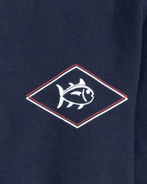 YOUTH SHORT SLEEVE ROD AND REEL FLAG TEE TRUE NAVY