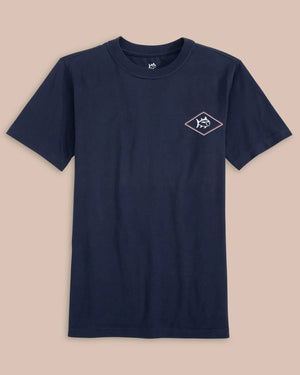 YOUTH SHORT SLEEVE ROD AND REEL FLAG TEE TRUE NAVY