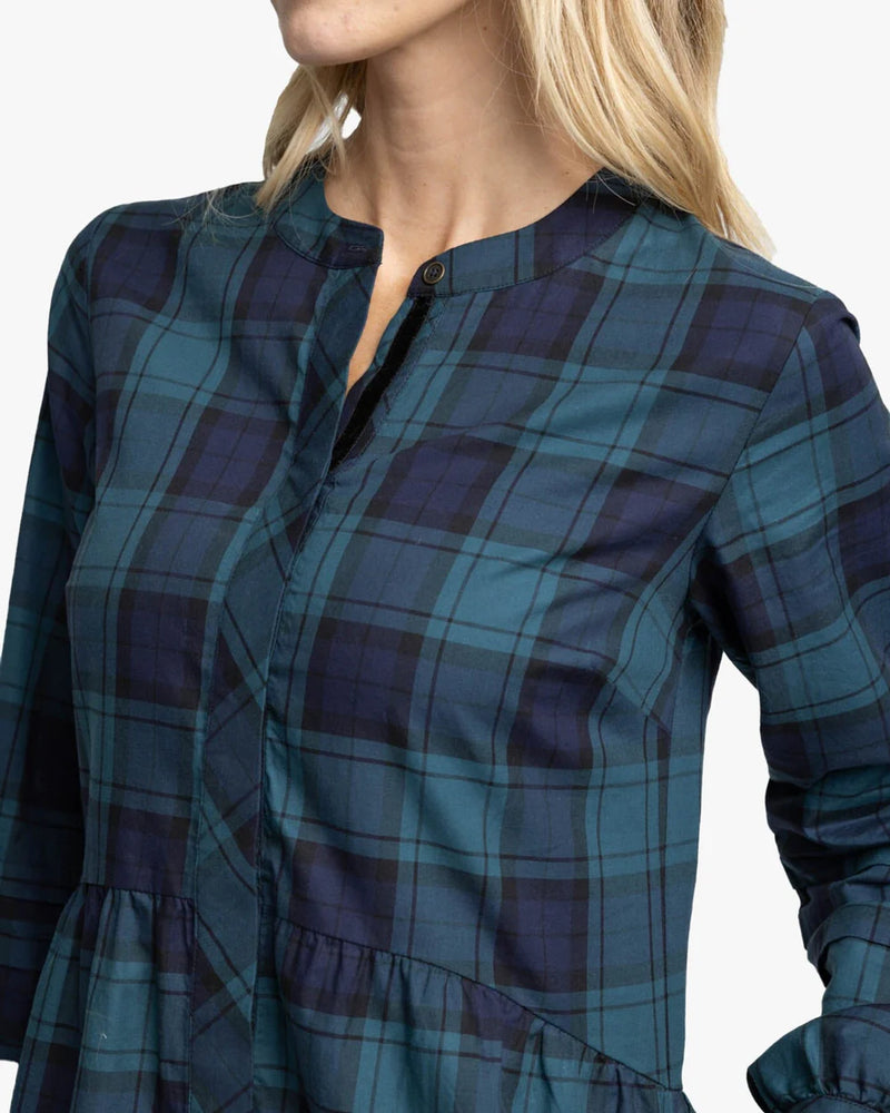 LENDY PLAID DRESS GEORGIAN BAY GREEN