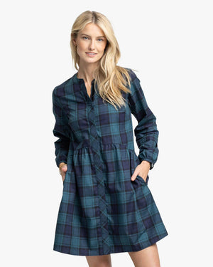 LENDY PLAID DRESS GEORGIAN BAY GREEN