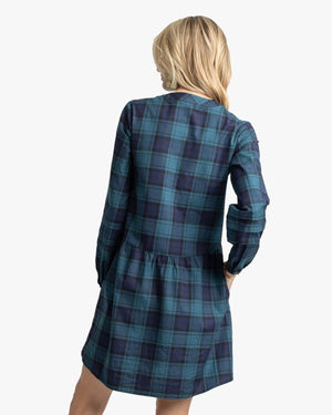 LENDY PLAID DRESS GEORGIAN BAY GREEN