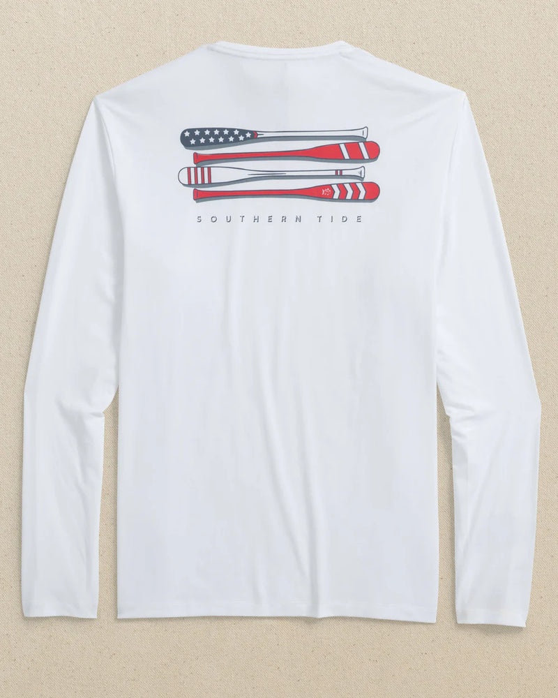 MENS LONG SLEEVE PERFORMANCE TEE CLASSIC WHITE OARS AND STRIPES