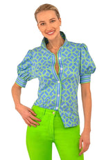 PUFF SLEEVE TOP LUCY IN THE SKY BLUE/KELLY