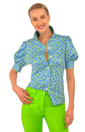 PUFF SLEEVE TOP LUCY IN THE SKY BLUE/KELLY