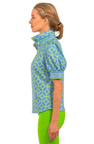 PUFF SLEEVE TOP LUCY IN THE SKY BLUE/KELLY