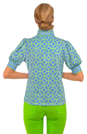 PUFF SLEEVE TOP LUCY IN THE SKY BLUE/KELLY