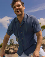 MENS SHORT SLEEVE WINDRIFT DOUBLE CLOTH CAMP SHIRT LIGHT INDIGO